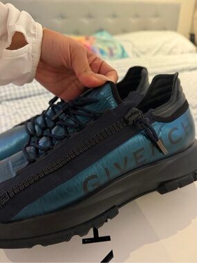 Givenchy Teal Metallic Lace-Up Men's Sneakers